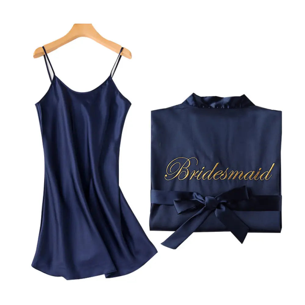 Embroidered Satin Bridal Nightgown and Robe Set