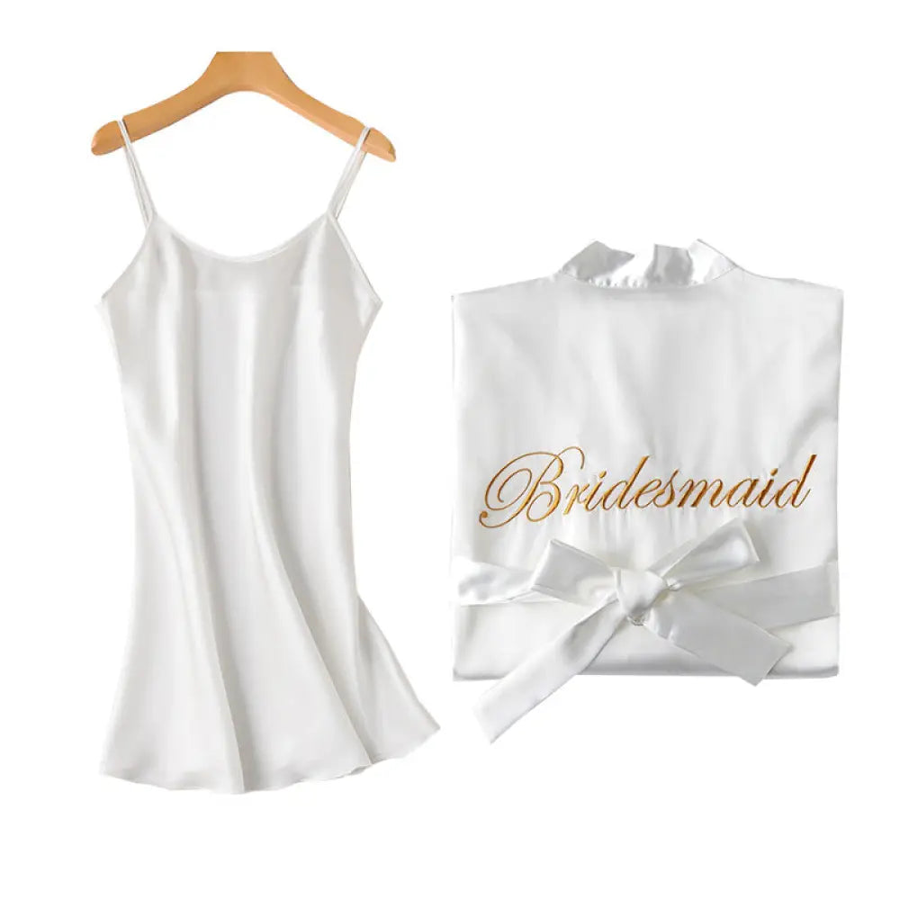 Embroidered Satin Bridal Nightgown and Robe Set