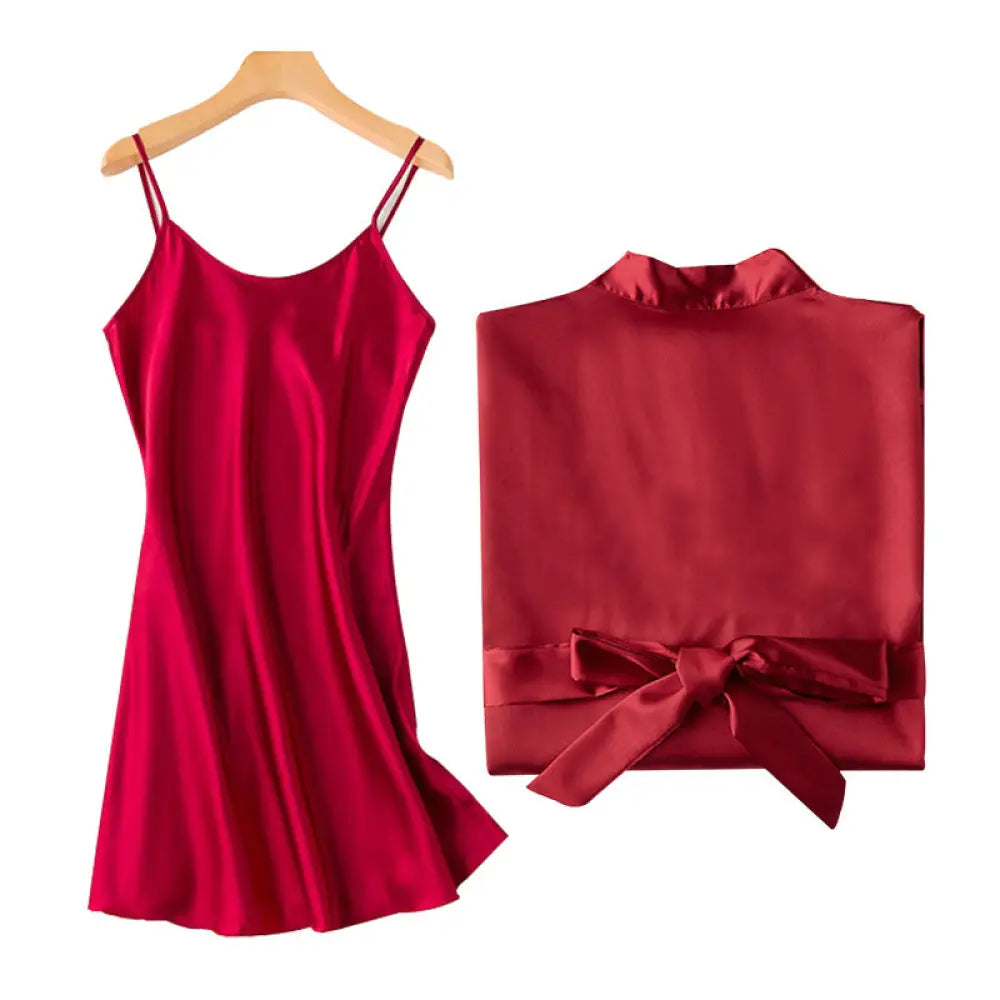 Embroidered Satin Bridal Nightgown and Robe Set