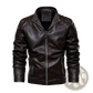 Brown Faux Leather Moto Jacket with Ribbed Detail