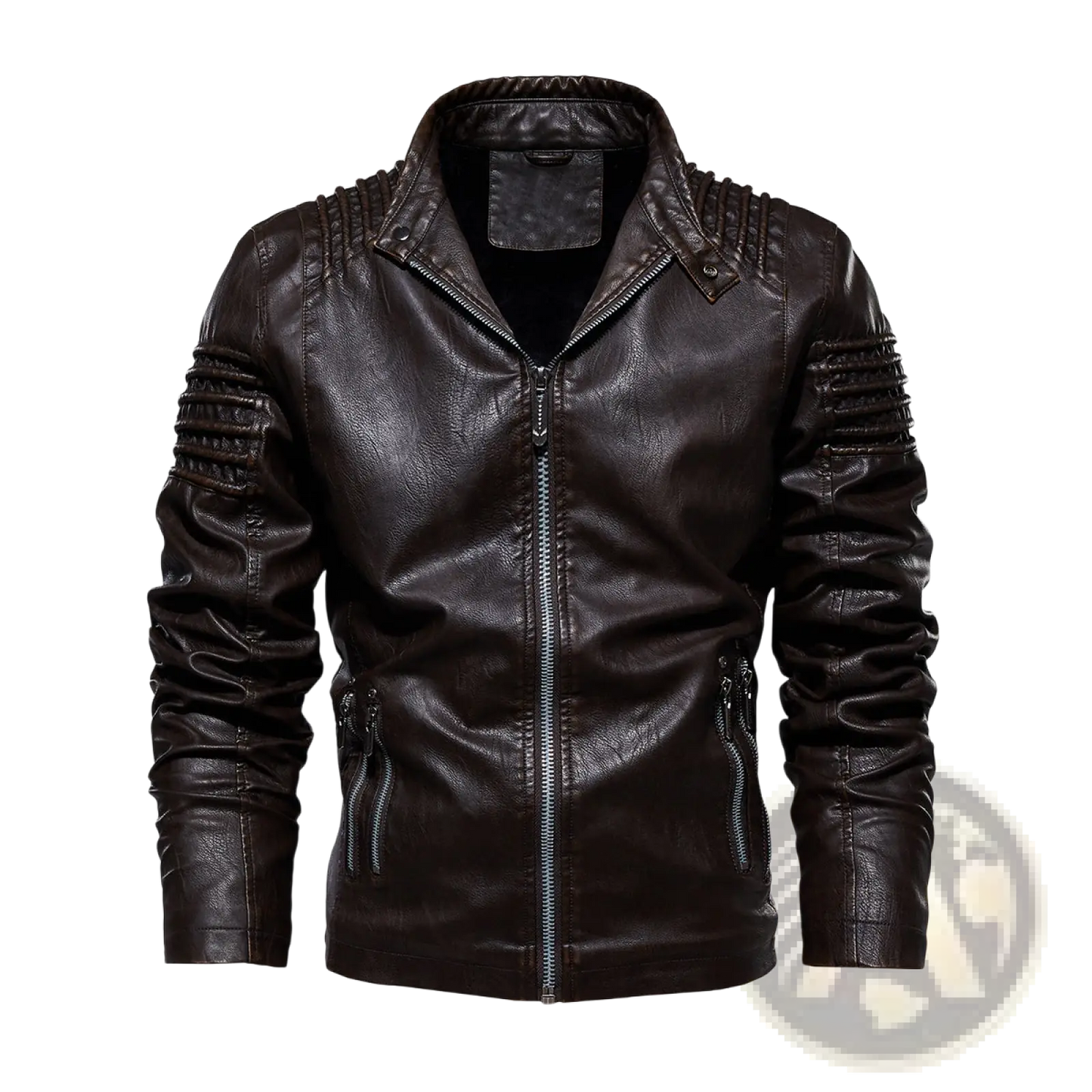 Brown Faux Leather Moto Jacket with Ribbed Detail