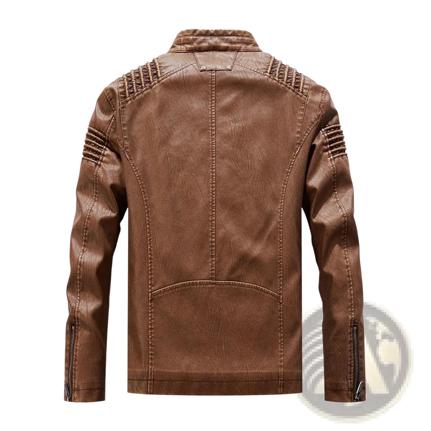 Brown Faux Leather Moto Jacket with Ribbed Detail
