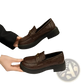 Brown Leather Loafers with Gold Buckle Detail