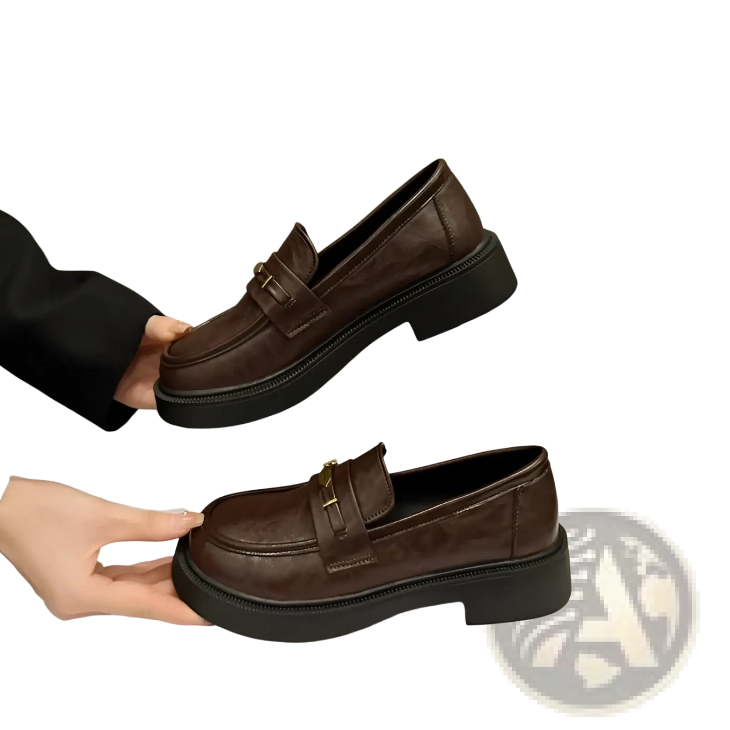 Brown Leather Loafers with Gold Buckle Detail