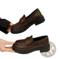 Brown Leather Loafers with Gold Buckle Detail