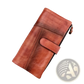 Brown Leather Long Wallet Vintage Stitching Zipper