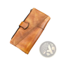 Brown Leather Long Wallet Vintage Stitching Zipper