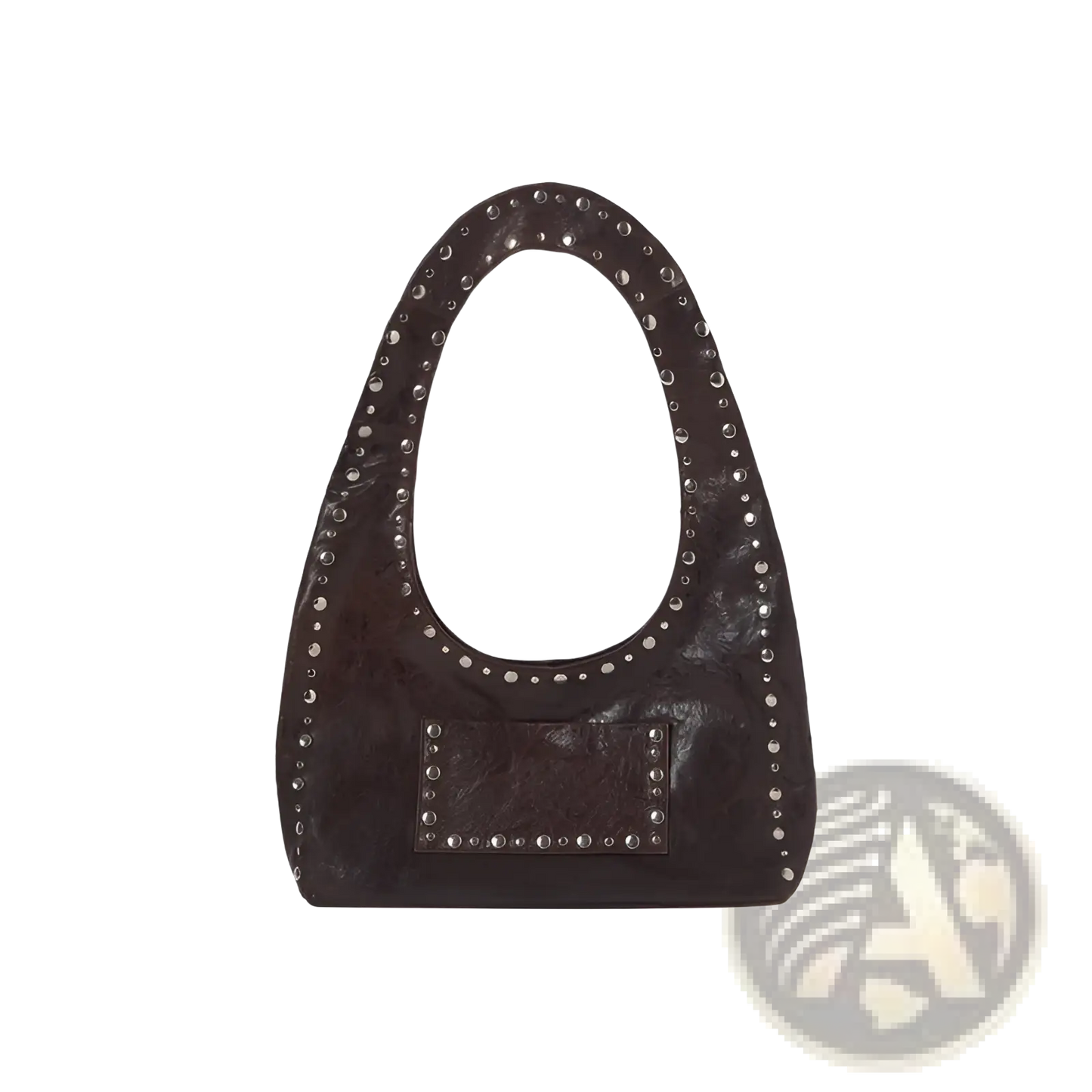 Brown Studded Leather Shoulder Bag Retro Hobo Purse
