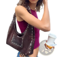 Brown Studded Leather Shoulder Bag Retro Hobo Purse
