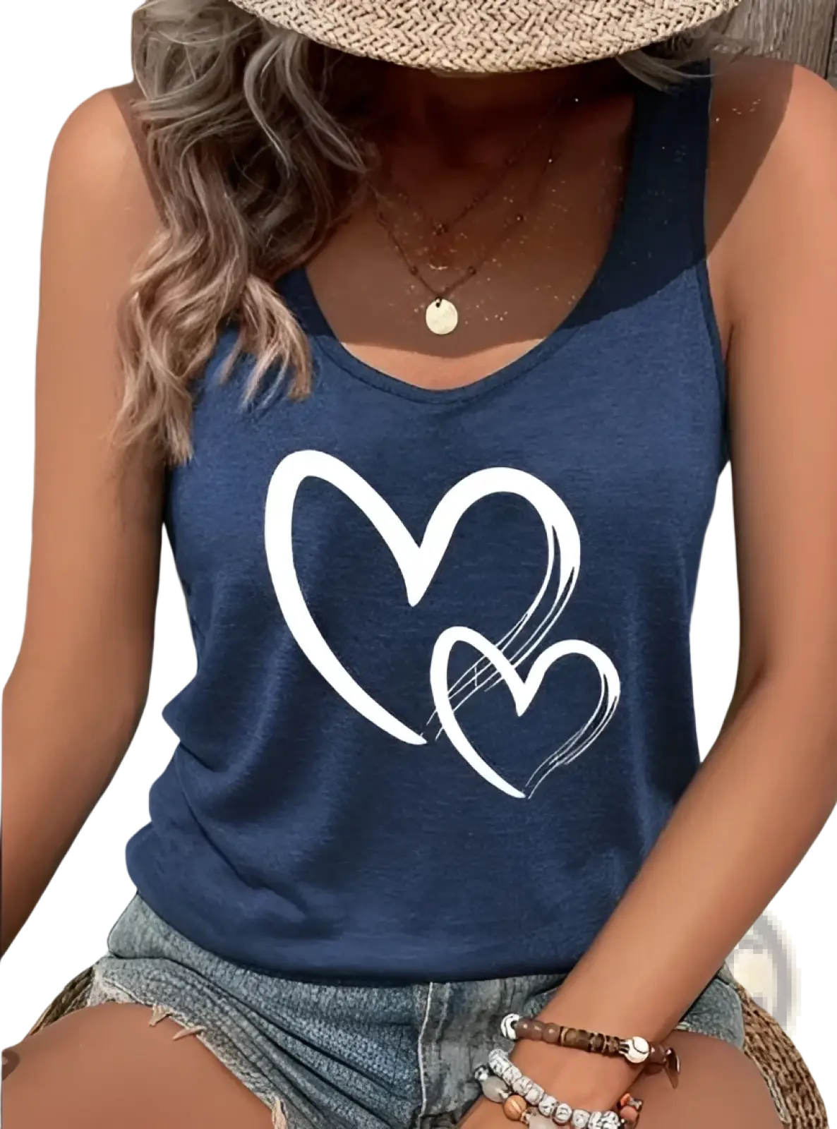 Brushstroke Heart Print Sleeveless Crew Neck Tank Top