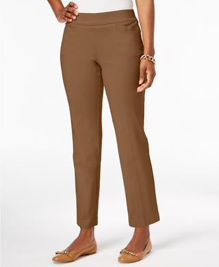 JM Collection Women's Pull-On Tummy Control Slim-Leg Pants Brown Size Large