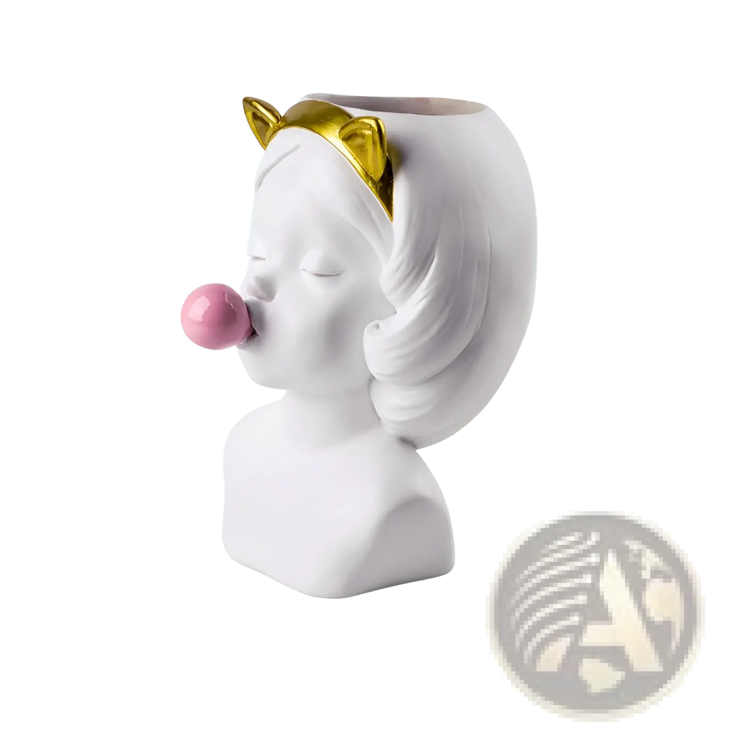 Bubblegum Girl Ceramic Vase with Gold Accents