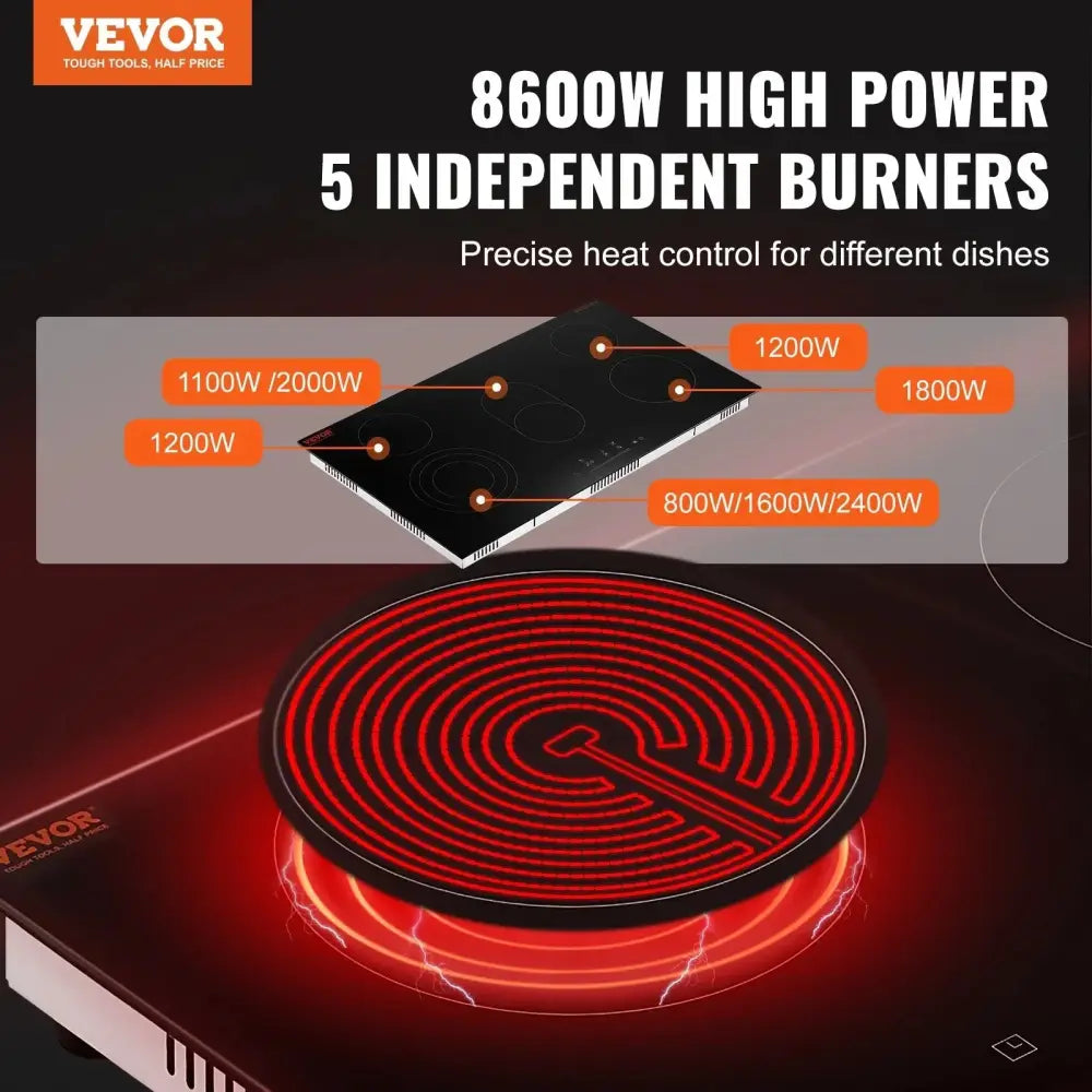 35 Inch 5 Burner Electric Ceramic Cooktop with Silver Trim