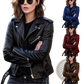 Burgundy Leather Biker Jacket with Silver Zippers