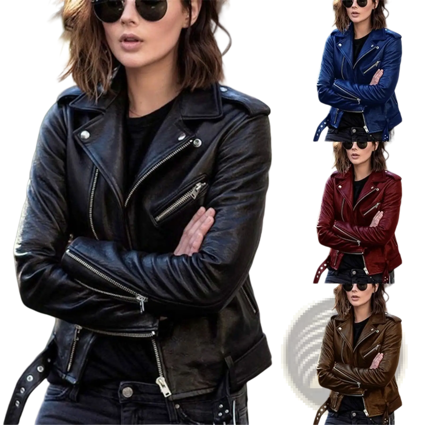 Burgundy Leather Biker Jacket with Silver Zippers
