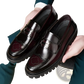 Burgundy Leather Loafers with Buckle and Rubber Sole