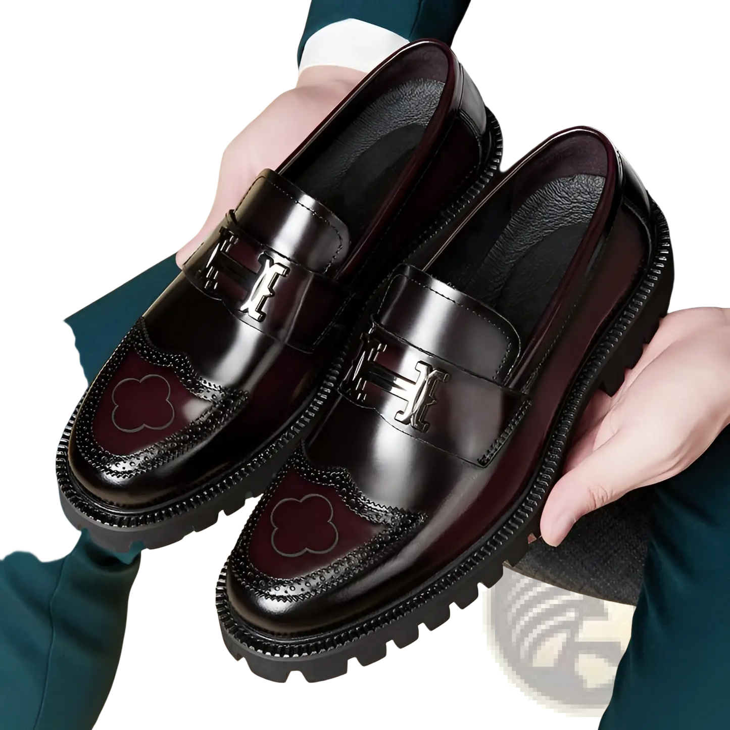 Burgundy Leather Loafers with Buckle and Rubber Sole