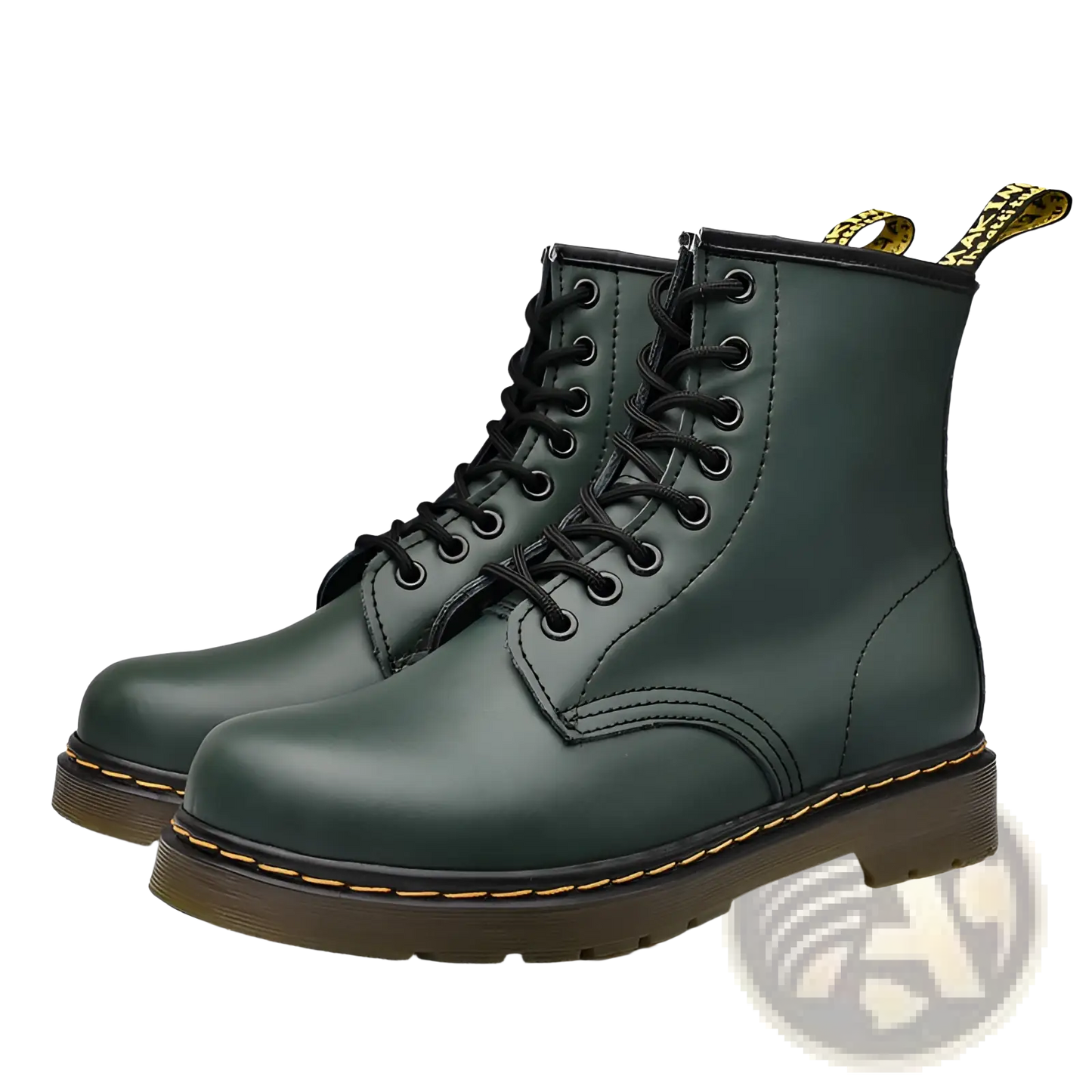 Burgundy Leather Martin Boots with Yellow Stitching