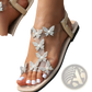 Butterfly Rhinestone Sandals Square Toe Flat Shoes