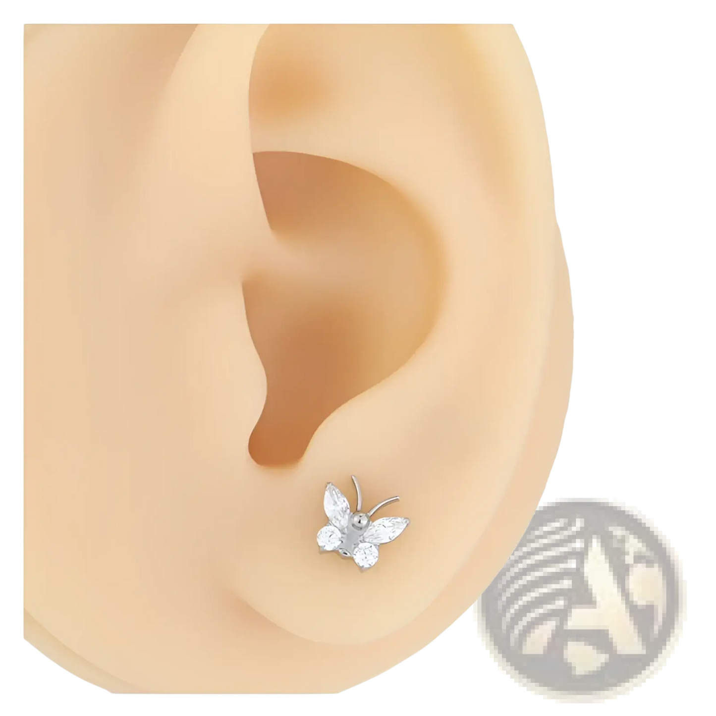 Butterfly Zircon Crystal Titanium Flat Back Stud Earrings