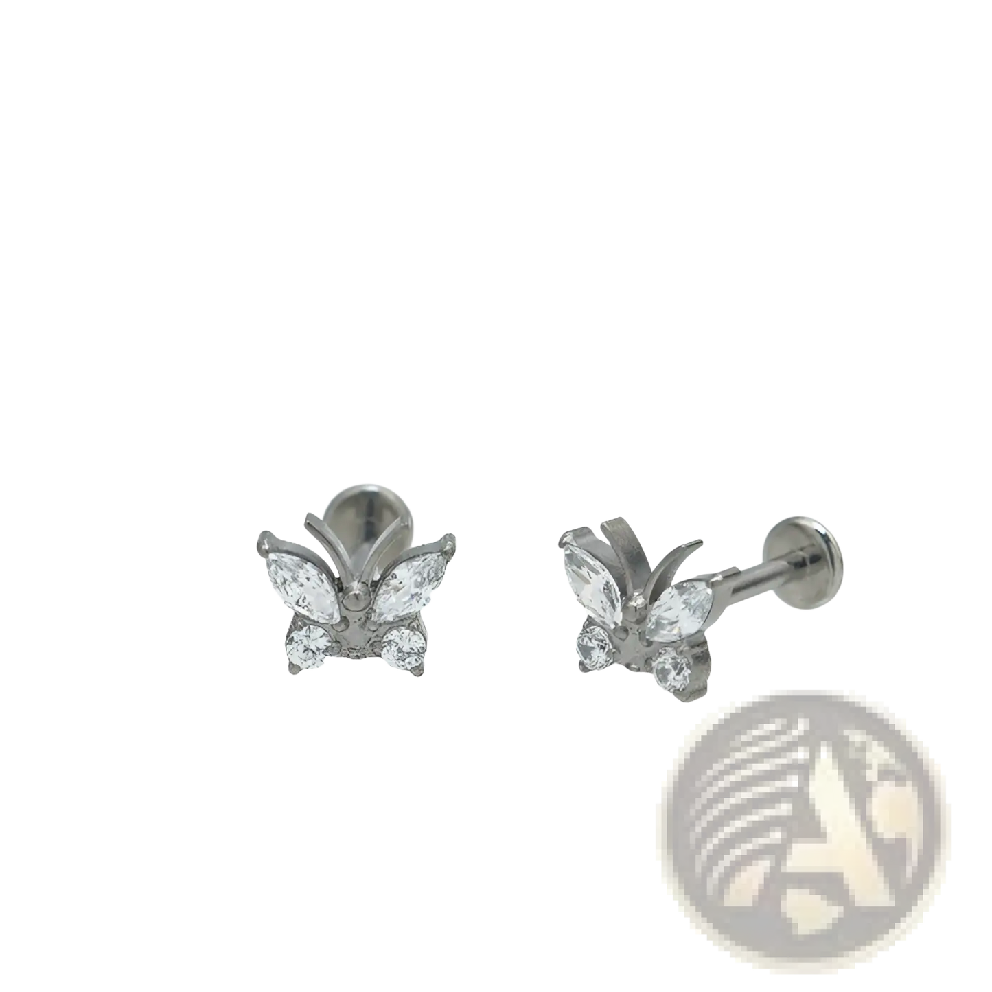 Butterfly Zircon Crystal Titanium Flat Back Stud Earrings