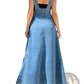 Button Front High Slit Denim Maxi Overall Dress