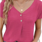 Button Front v Neck Short Sleeve Textured Blouse