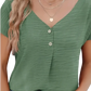 Button Front v Neck Short Sleeve Textured Blouse