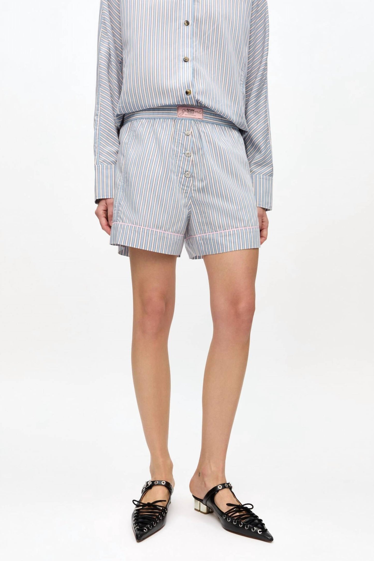 Ganni - Striped Elasticated Shorts