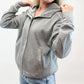 1 The Woman - Waffle Splicing Zip Up Front Button Hooded Jacket