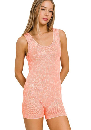 Zenana - Stone Washed Ribbed Seamless Romper