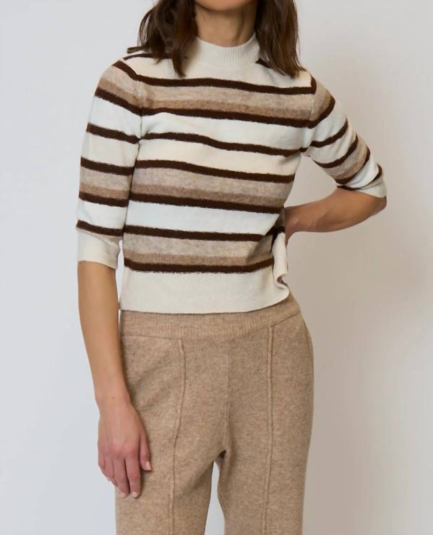 Central Park West - Ash Striped Half Sleeve Crew Sweater