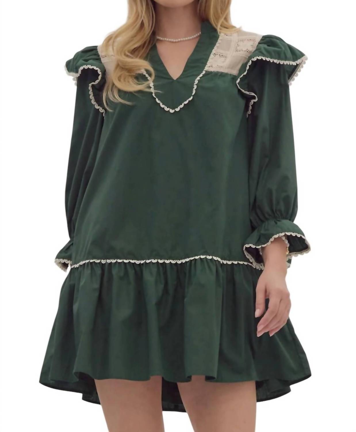 Entro - V-neck Drop Waist Mini Dress