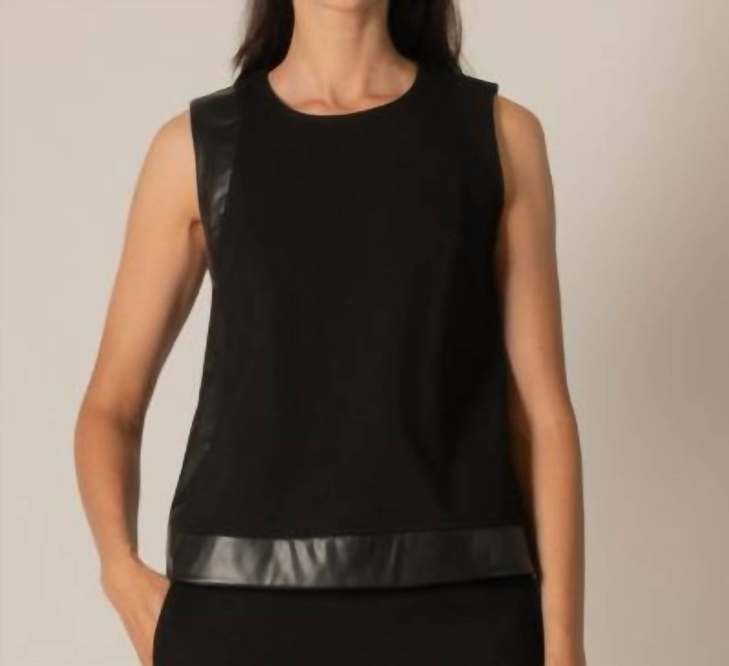Before You Collection - Contrast Faux Leather Sleeveless Top