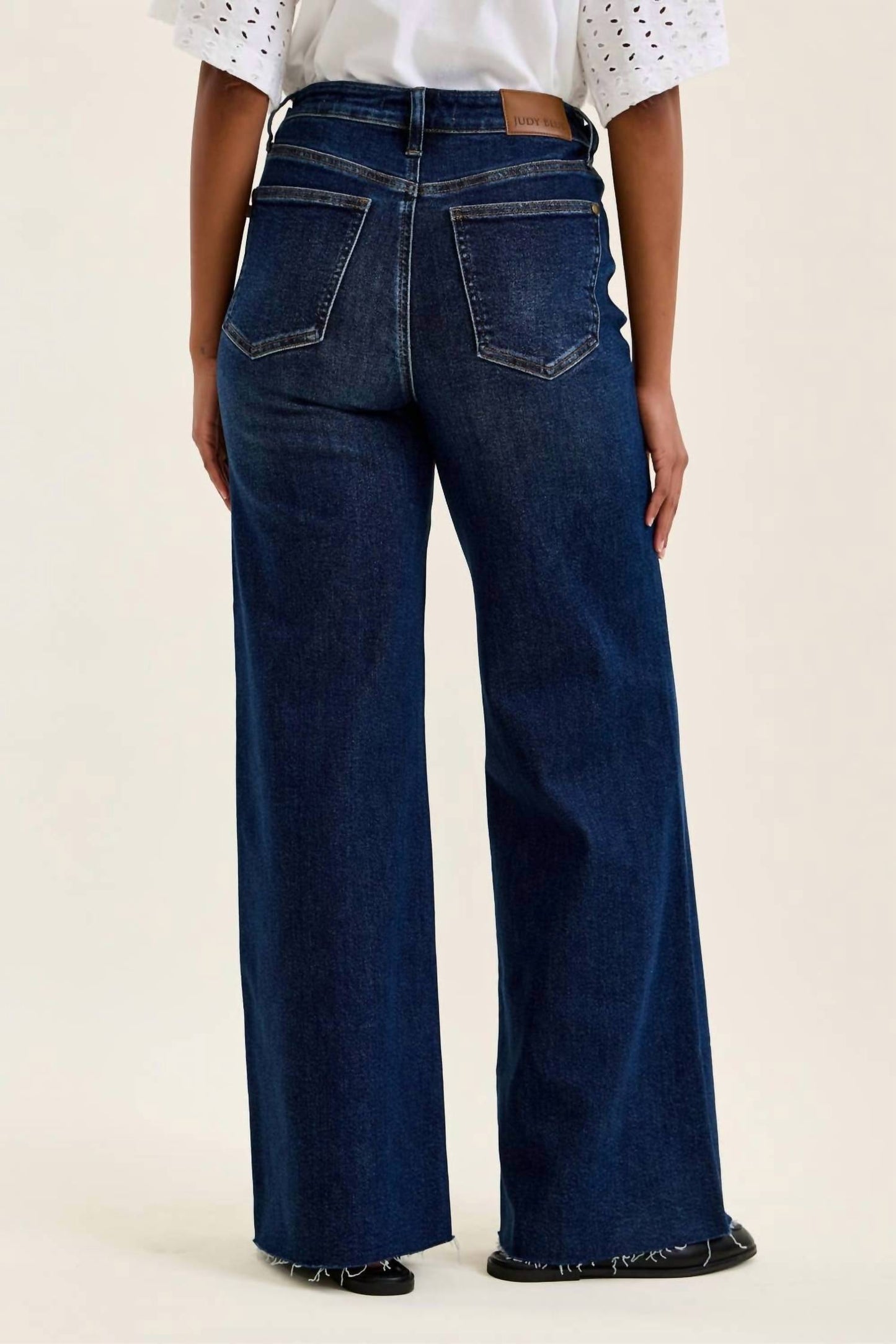 Judy Blue - High Waist Retro Wide Jeans With Adjustable Tabs Raw Hem