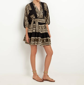 Greek Archaic Kori - Chemisier Short Sleeve Belted Dress