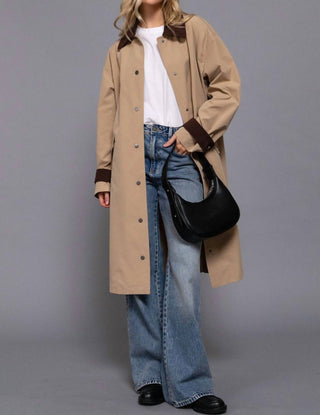 Active Usa - Contrast Collar Long Trench Coat