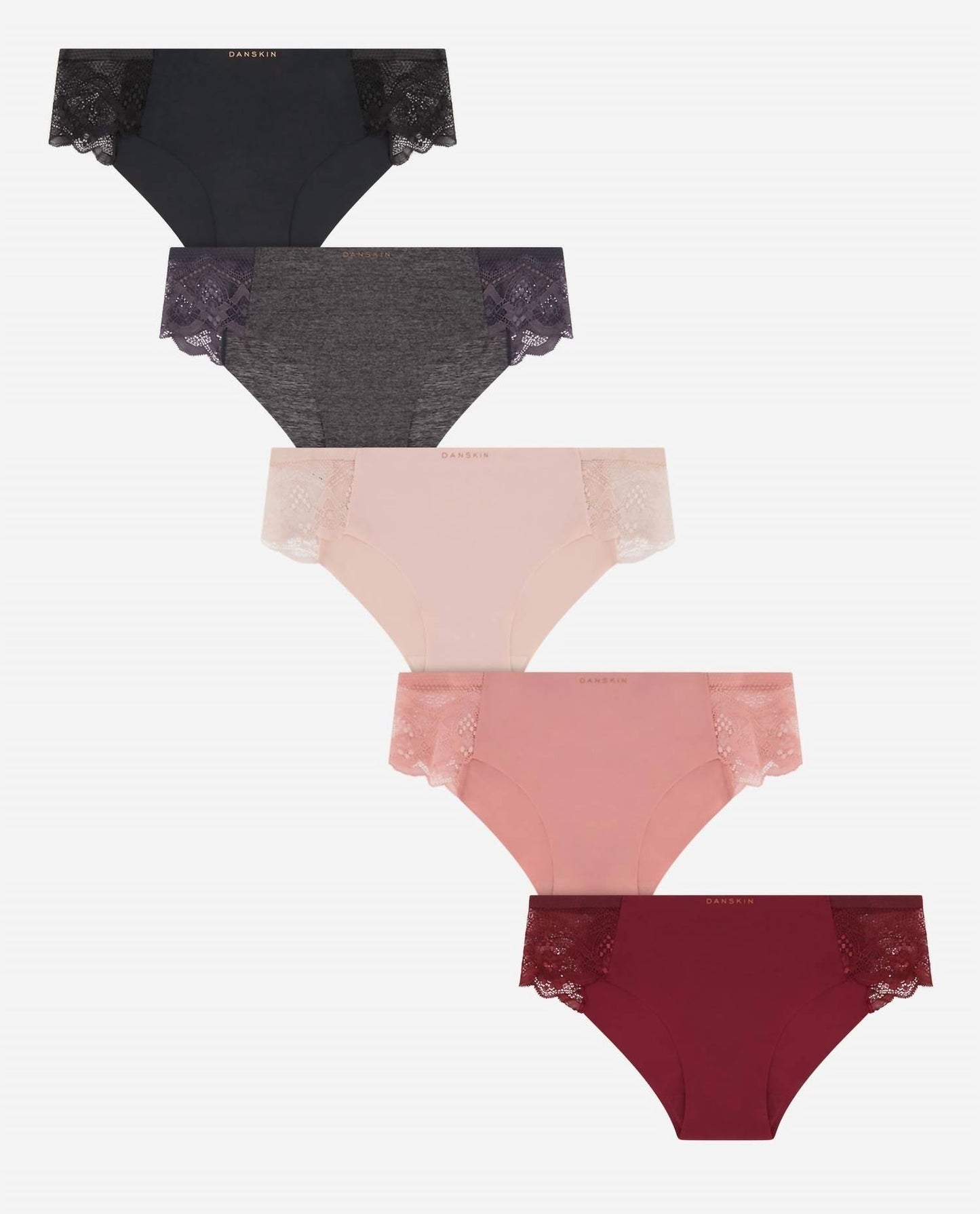 Danskin - Women's 5-pack Hipster Underwear With Lace Side Panels