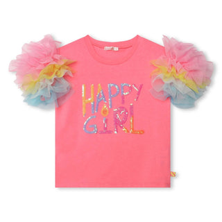 Billieblush - Girls Happy Girl Ruffle Tulle Sleeves Tee