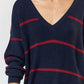Lalavon - Stripe V-neck Sweater Mini Dress