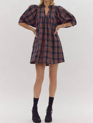 Entro - Plaid High Neck Dress