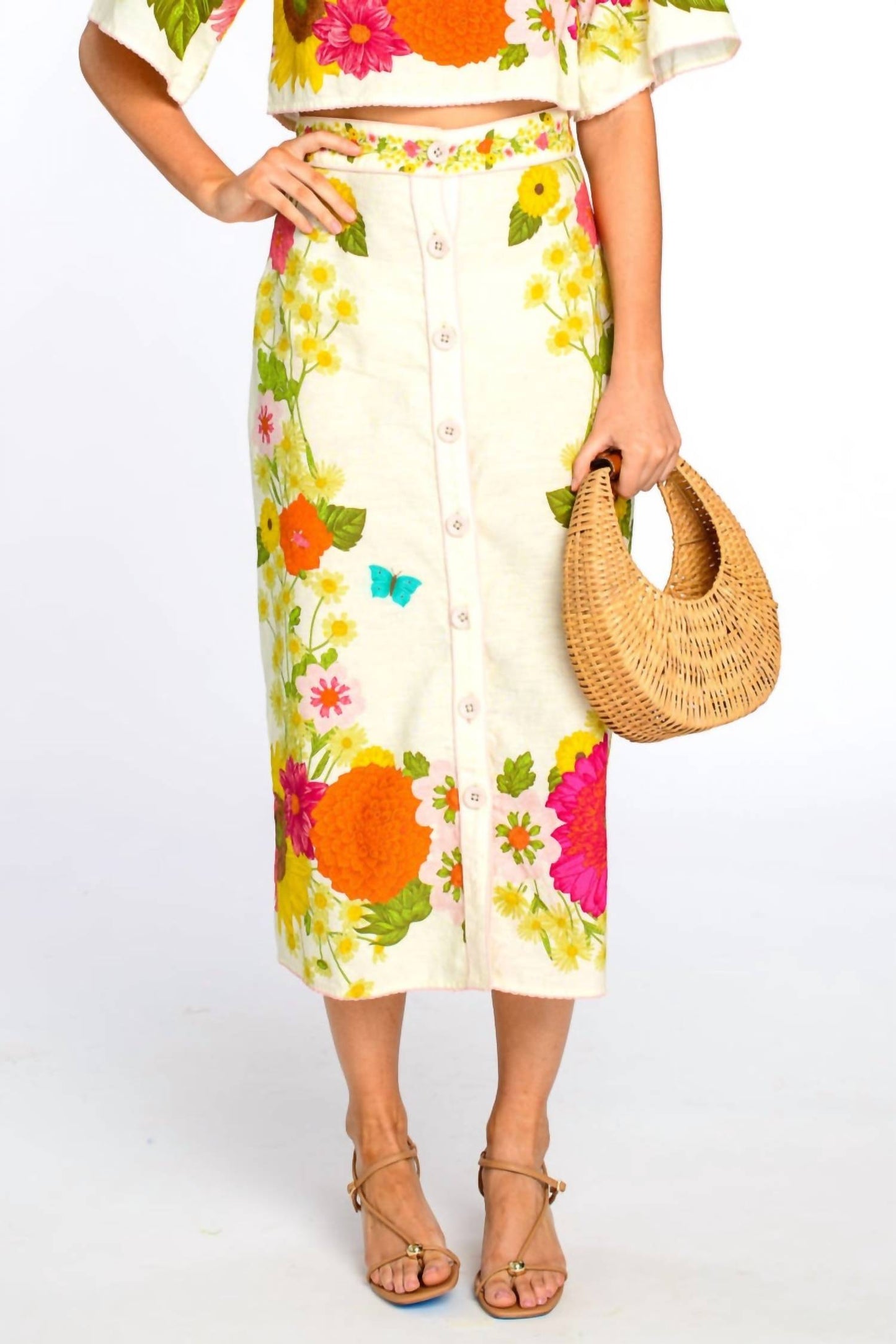 Elizabeth And James - Frannie Button Front Printed Midi Skirt