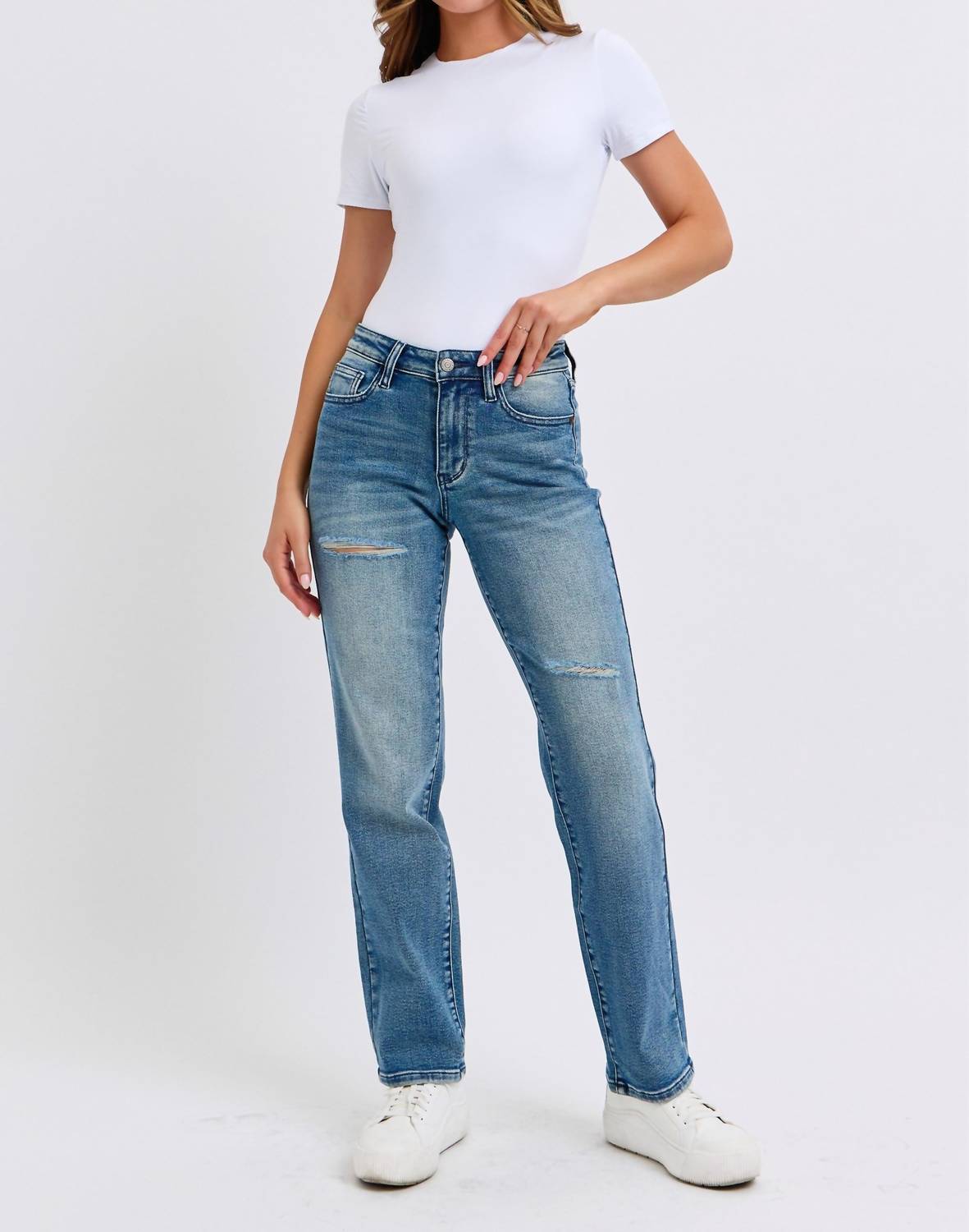 Judy Blue - Mid Rise Contrast Wash Destroy Dad Jean