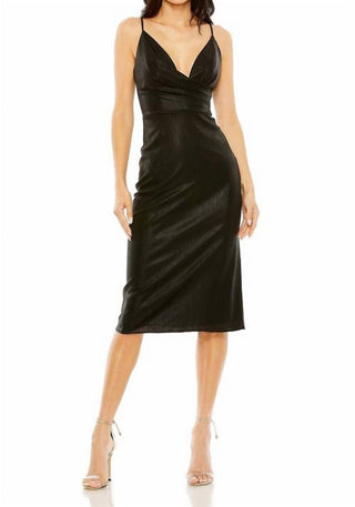 Ieena For Mac Duggal - Metallic V-neck Midi Dress