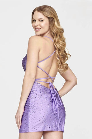 Faviana - Beaded Lace-up Back Cocktail Dress
