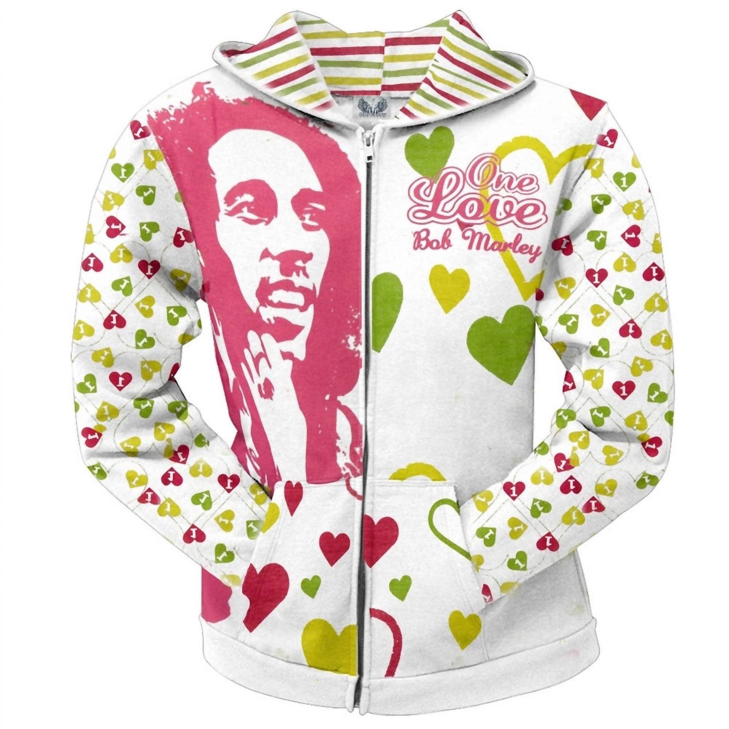 Bob Marley - Teen's One Love Hearts All Over Juniors Zip Hoodie
