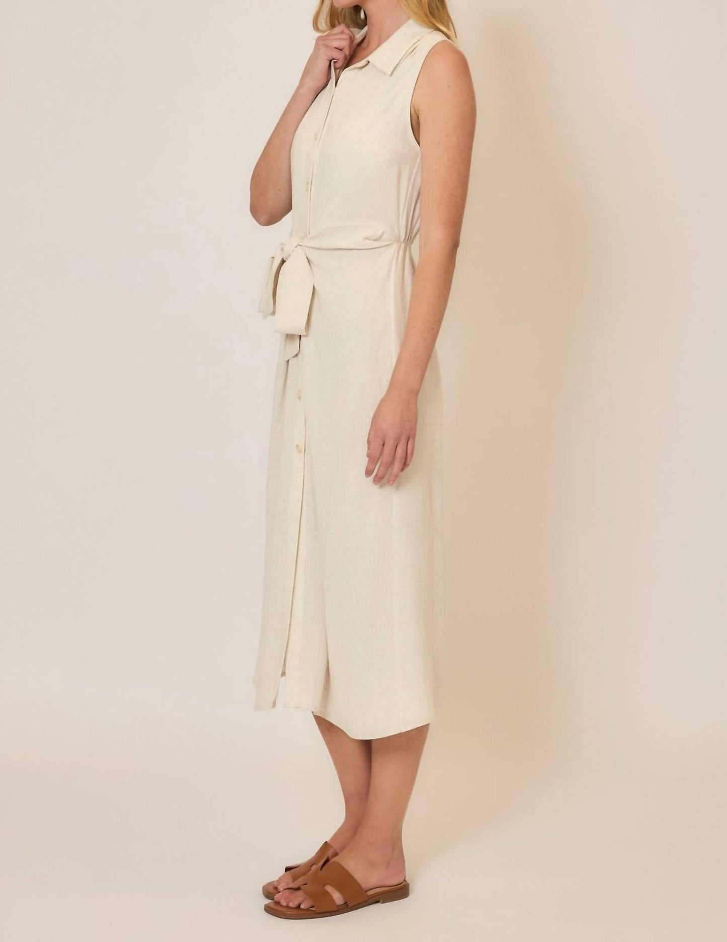 Cozy Co. - Button Up Midi Dress With Waist Tie Detail
