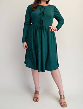The Curve La - Plus Size Glitter Knit Flare Dress With Bow Details