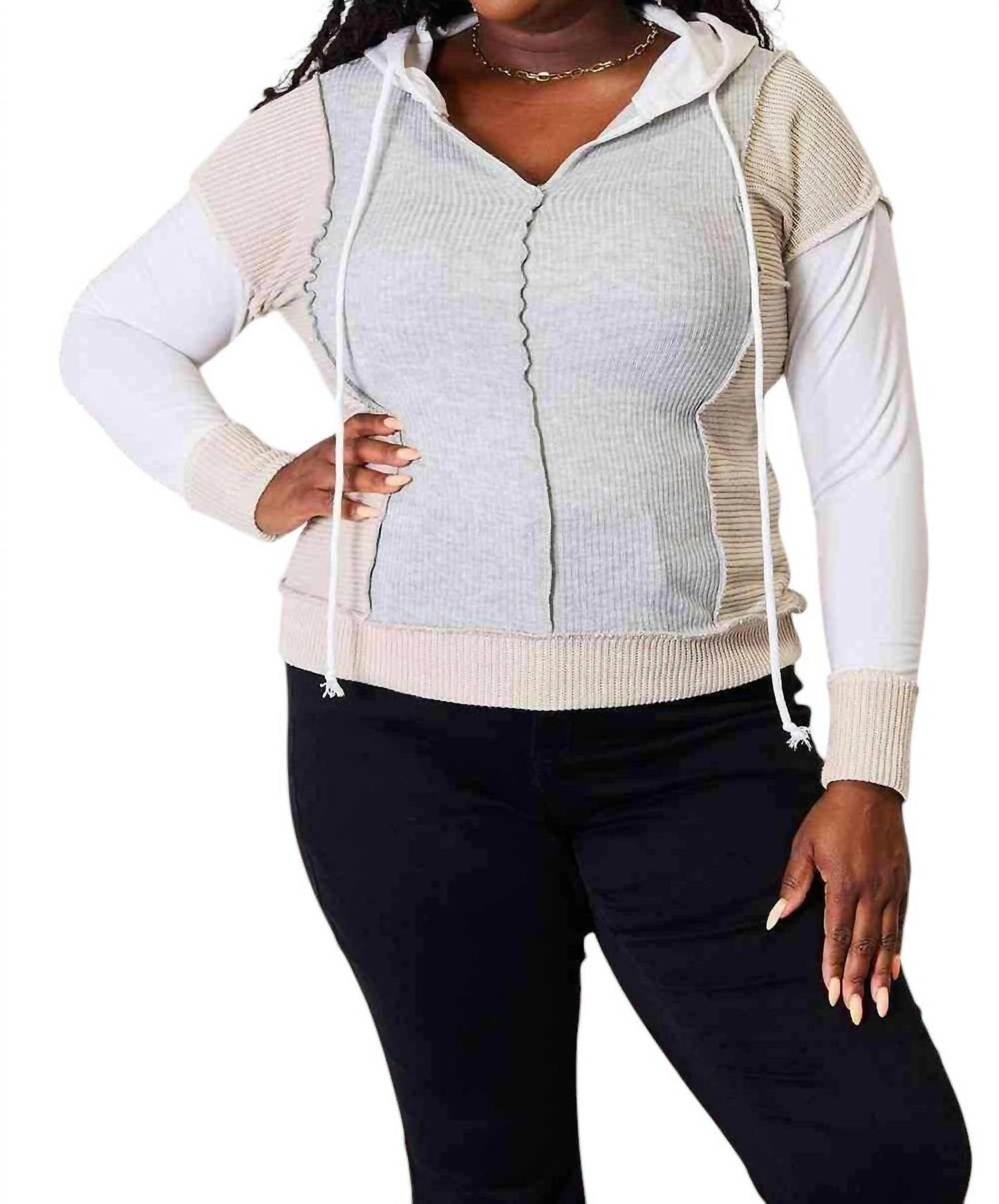 Double Take - Chic Color Block Hoodie With Seam Details