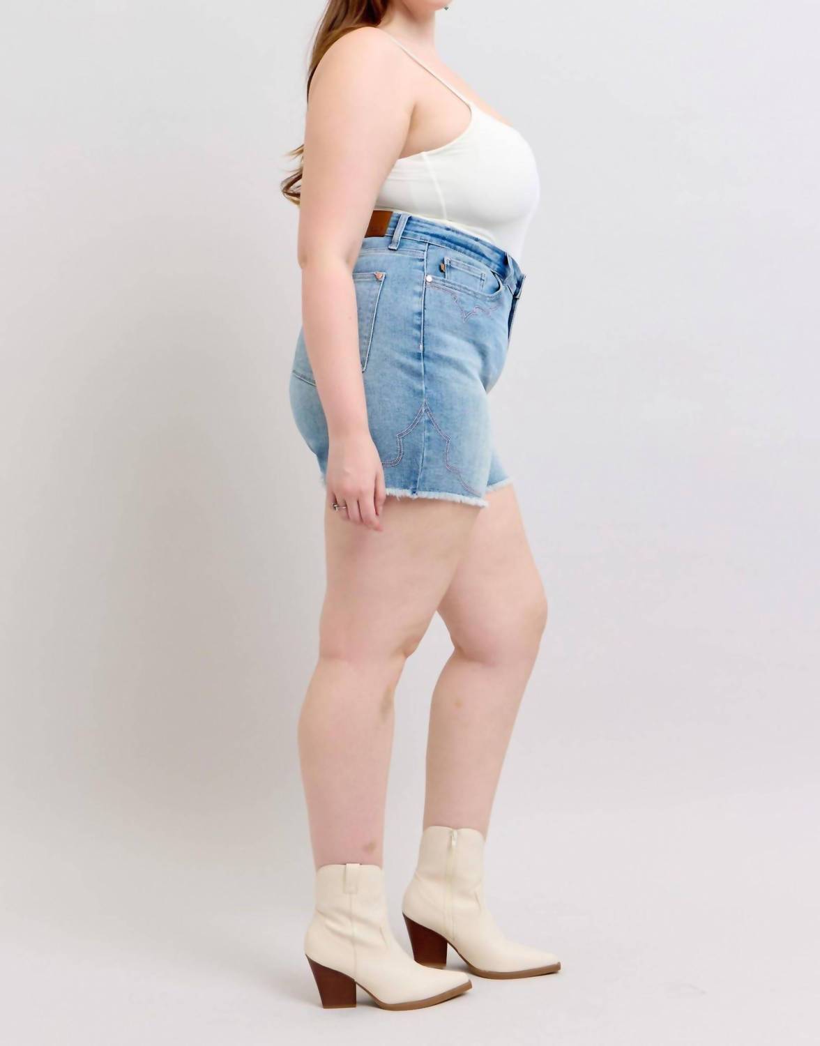 Judy Blue - High Waist Western Embroidery Detail Cut Off Denim Short